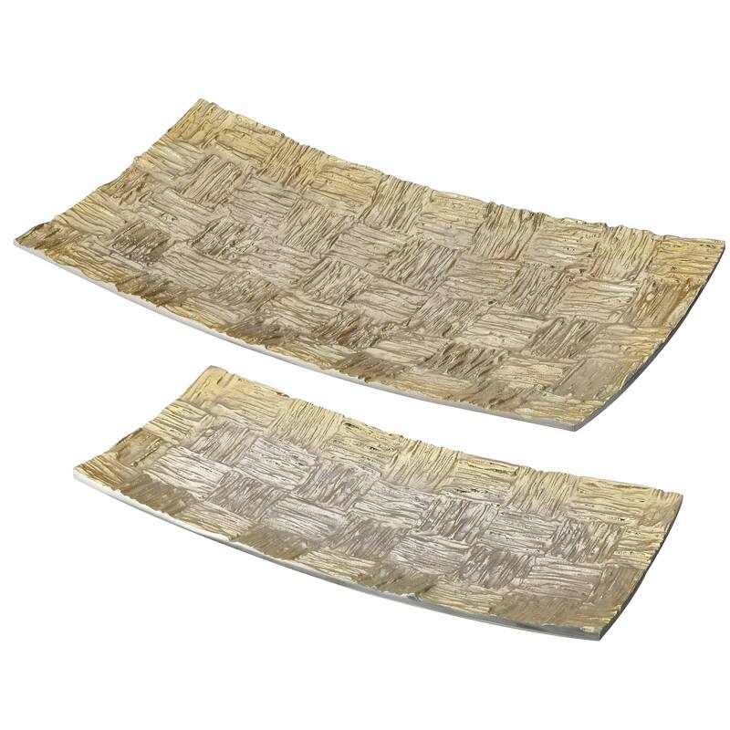 Aspen Creative 80005,Gold Rectangle Tray,(L)19-3/4"L x 9-3/4"W x 2-1/2"H,(S)15-1/2"L x 7-1/2"W x 1-1/2"H,Set Of 2 - Gold