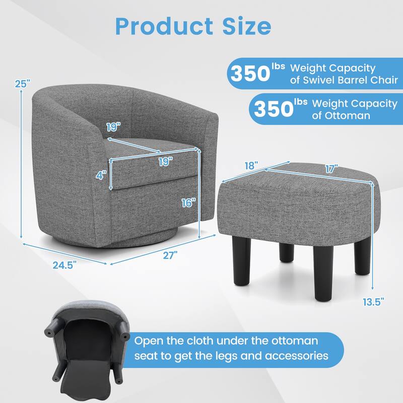 Modern Swivel Accent Chair with Ottoman for Living Room or Bedroom
