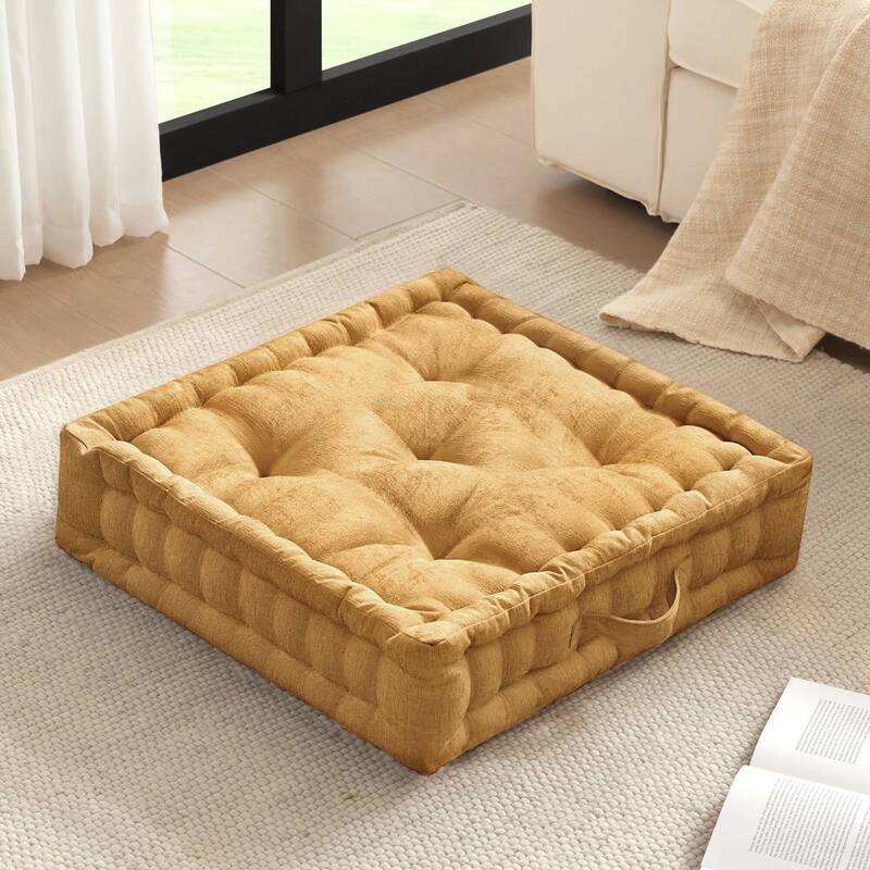 Intelligent Design Azza Poly Chenille Square Floor Pillow Cushion - 24x24 - Yellow