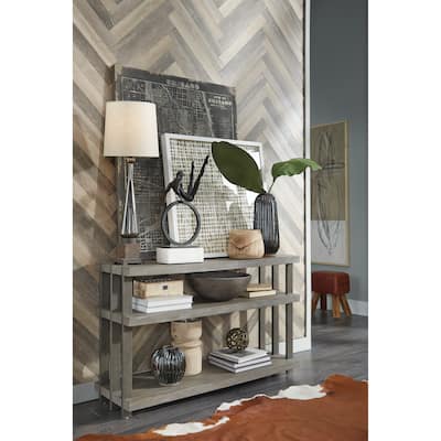 Magnussen Home Eldridge Weathered Gravel and Satin Bronze Rectangular Sofa Table - 48''W x 16''D x 29.88''H