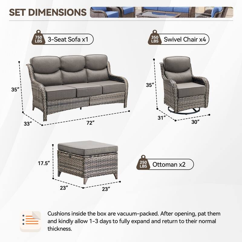 Pocassy Patio Furniture Set with Swivel Chairs, All Weather Patio Wicker
