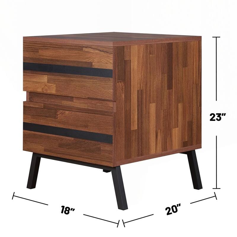 Sophisticated Nightstand with Dual Drawers and Stylish Metal Legs for Organizing