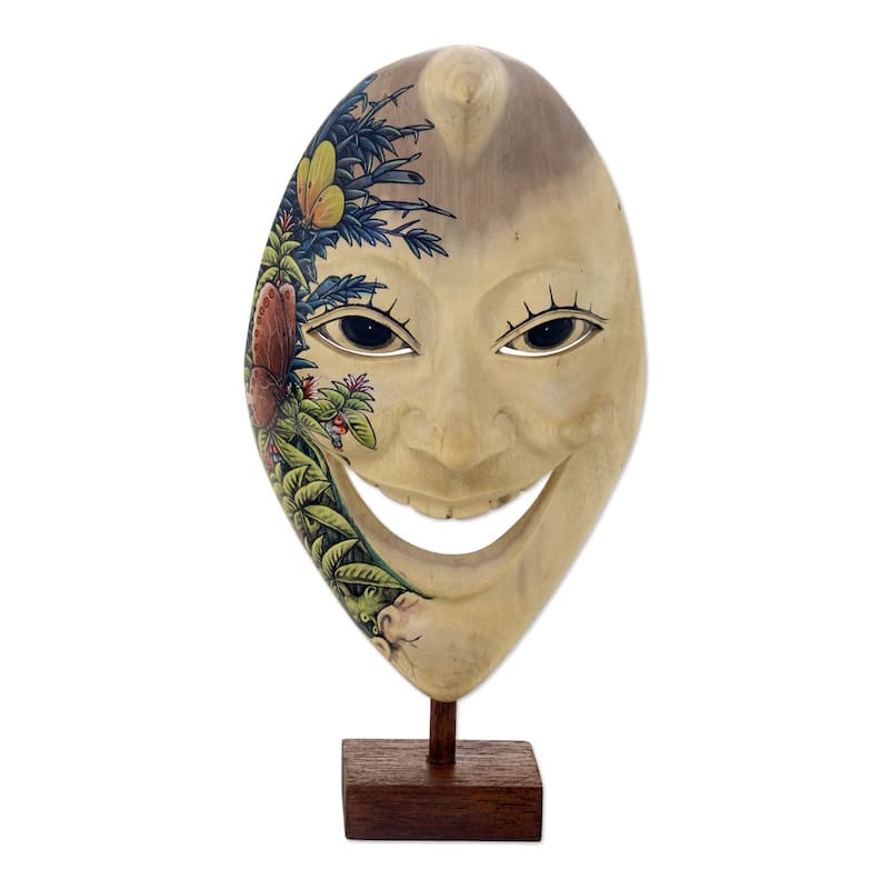 Novica Handmade Smiling Moon Man Wood Mask