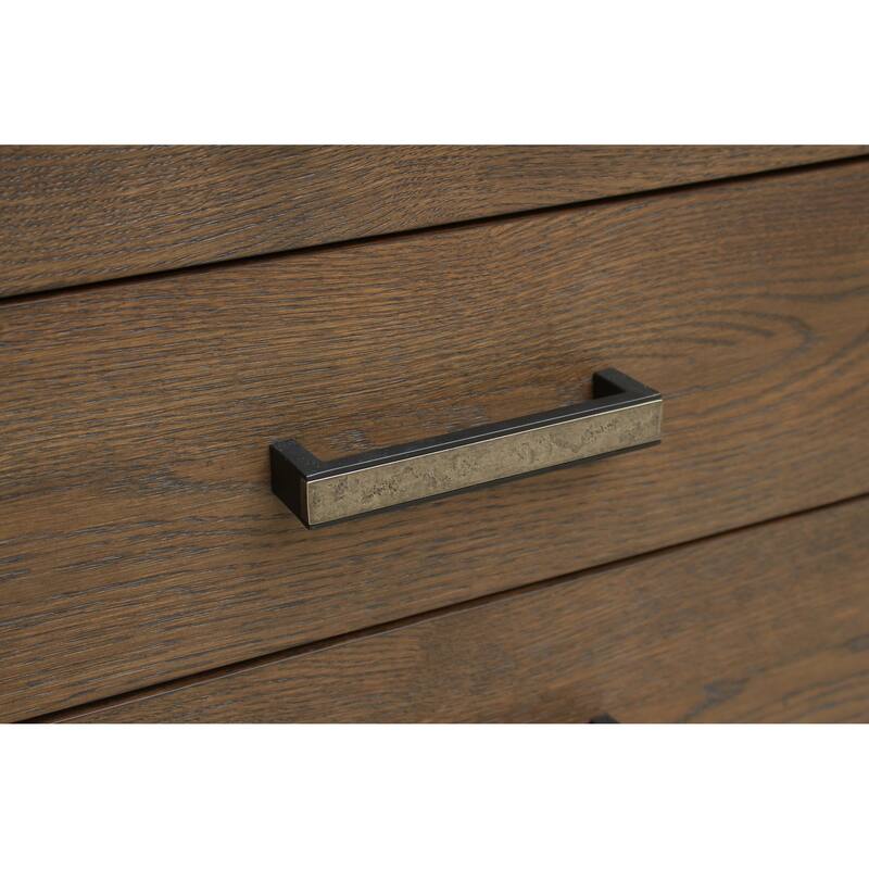 NADAAL STUDIOS Rosara Brown Solid Oak and Veneer 3-Drawer Nightstand with Iron Handle