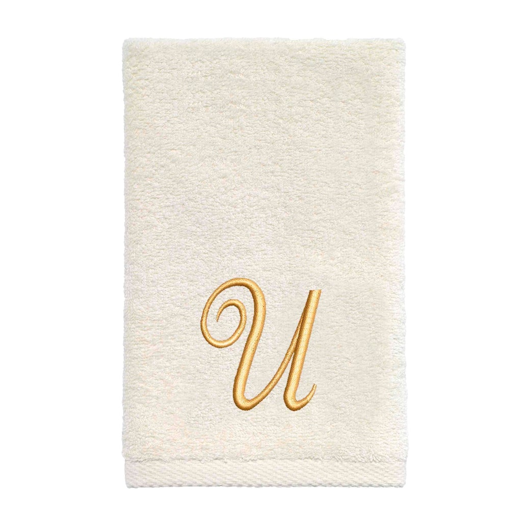 Avanti Linens Ivory/Gold Script Monogram Fingertip Towel Letter U - Fingertip Towel