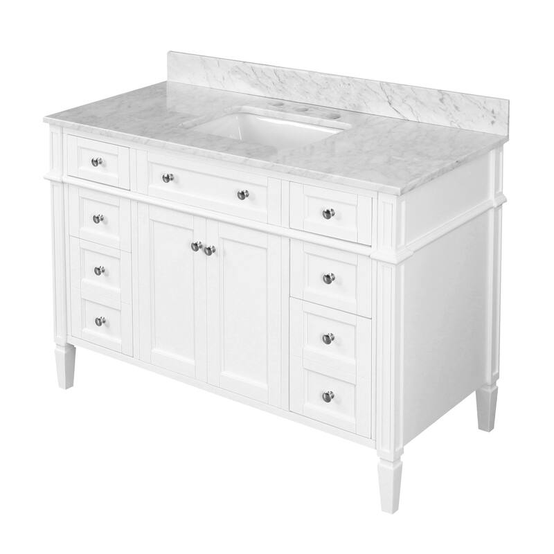 KitchenBathCollection Hailey 48" Bathroom Vanity with Carrara Marble Top