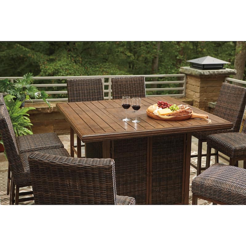 Signature Design by Ashley Paradise Trail Outdoor Medium Brown Square Bar Table with Fire Pit