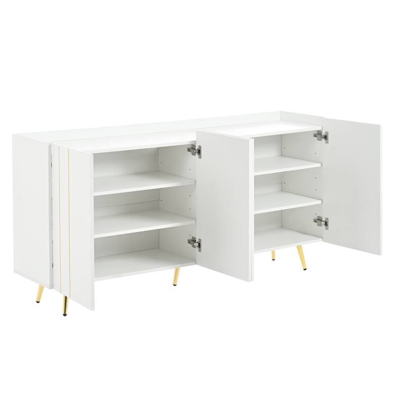 White 62.9" TV Stand with Metal Legs, Adjustable Shelves & Gold Line Doors for TVs Up to 70"