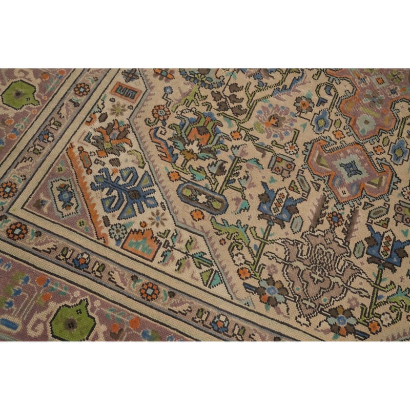 Hand Knotted Oriental 100% Wool Carpet Traditional Floral Beige & Ivories Tabriz Area Rug - 9' 6'' X 6' 5''