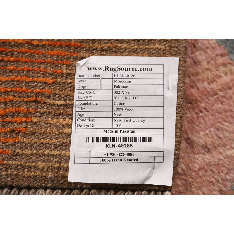 All-Over Trellis Moroccan Oriental Runner Rug Hand-Knotted Wool Carpet - 2'11" x 9'11"
