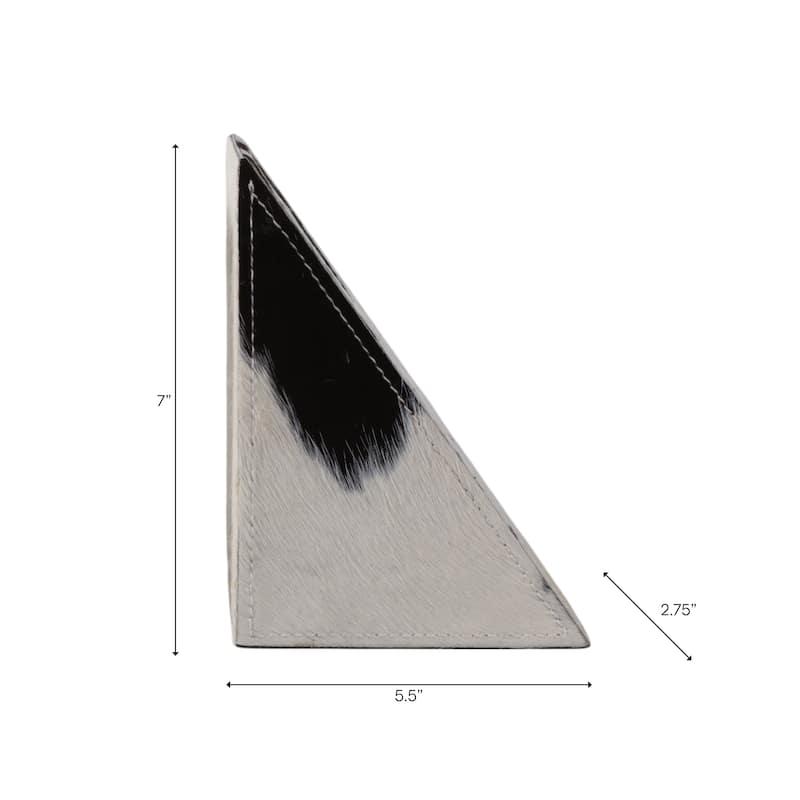 Decorative Leather Cow Print Bookends - Set of 2, 7", Black and White - 7.0"