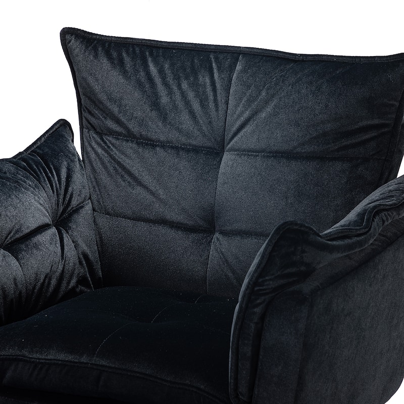 1ida Modern Velvet Tufted Padded Cushion Armchair with Golden Metal Legs by HULALA HOME