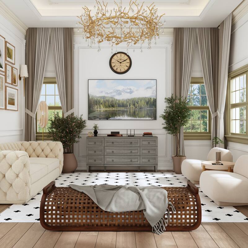 63.4" Wide 9 Drawer Dresser, Modern Light Wood Bedroom Dresser with Solid Legs for Storage