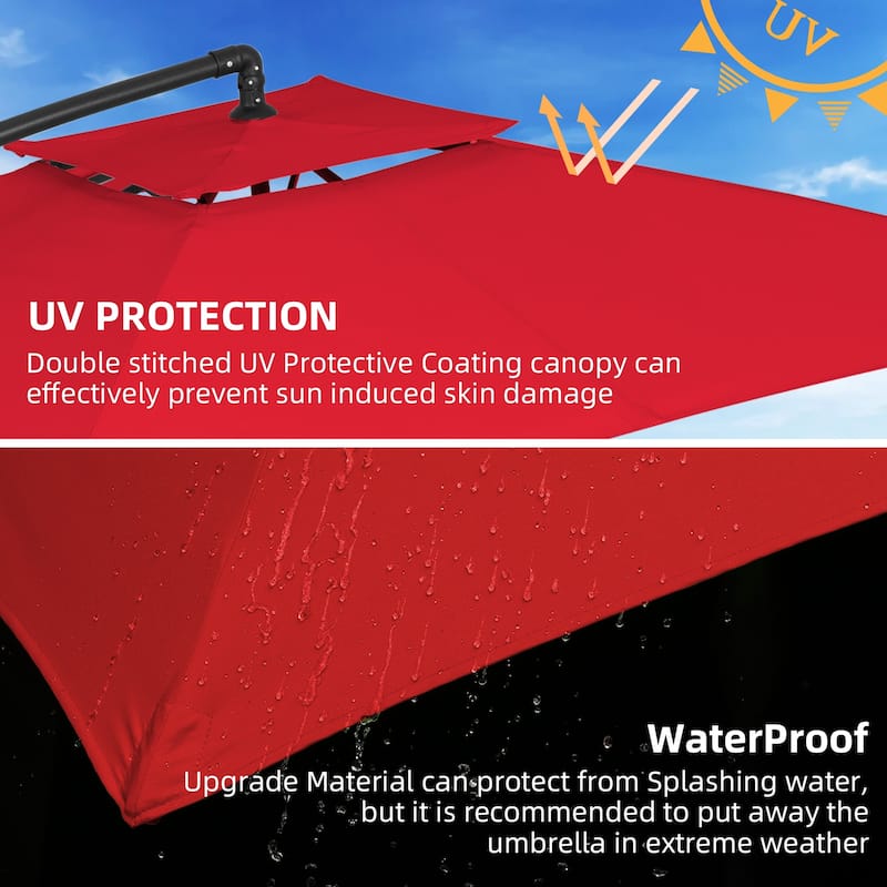 8ft×8ft Square Steel Crank-lift Cantilever Umbrella With Weighted Base