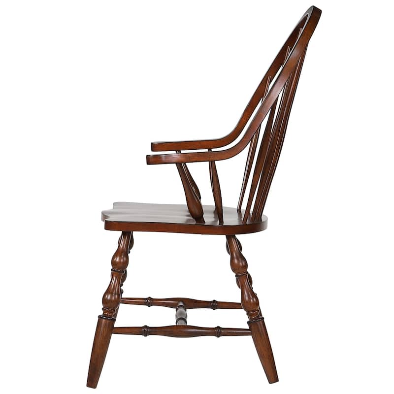 Distressed Windsor Style Wooden Dining Arm Chair - 41" - Brown