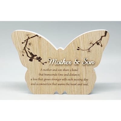 Mother & Son- Butterfly Shape With Saying Block Sign