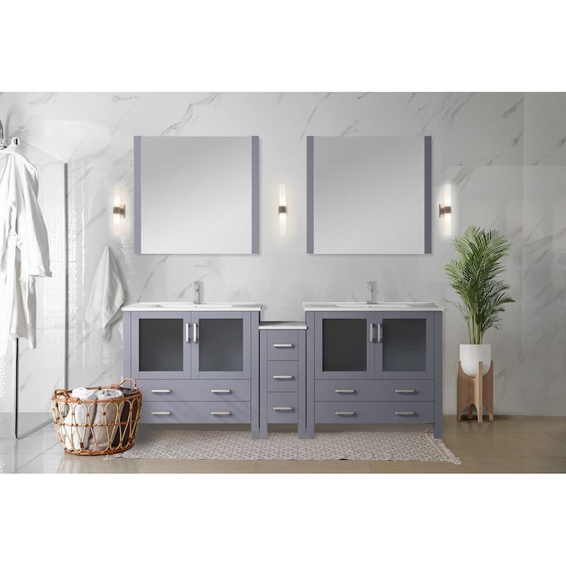 Lexora Volez 84 Inch Bathroom Vanity Cabinet in Dark Grey with Top and Mirror