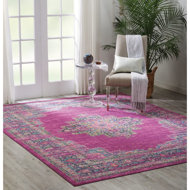 Porch & Den Dobbin Vintage Persian Medallion Farmhouse Area Rug - 9' x 12' - Fuchsia