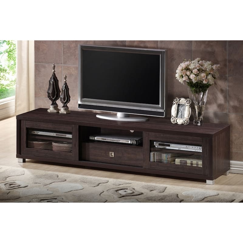 Beasley 70-Inch Dark Brown TV Cabinet with 2 Sliding Doors and Drawer - 15.6"H x 70.2"W x 15.6"D - Dark Brown