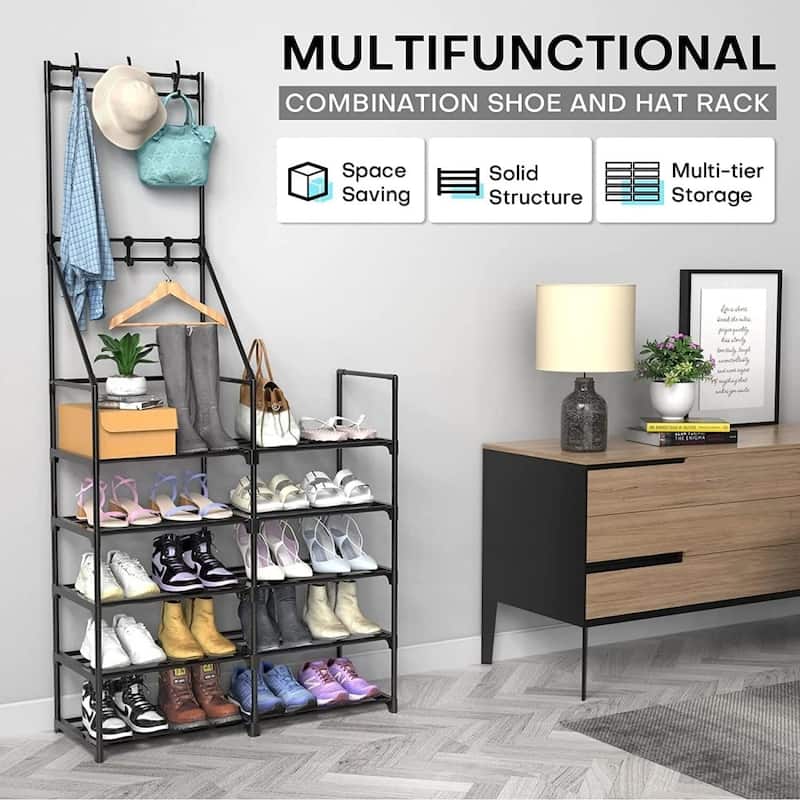 5-Tier Shoe Rack Organizer with Coat Storage, Entryway Closet Shelf