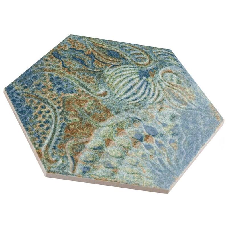 Merola Tile Gaudi React Hex Ocean 8-5/8" x 9-7/8" Porcelain Floor and Wall Tile