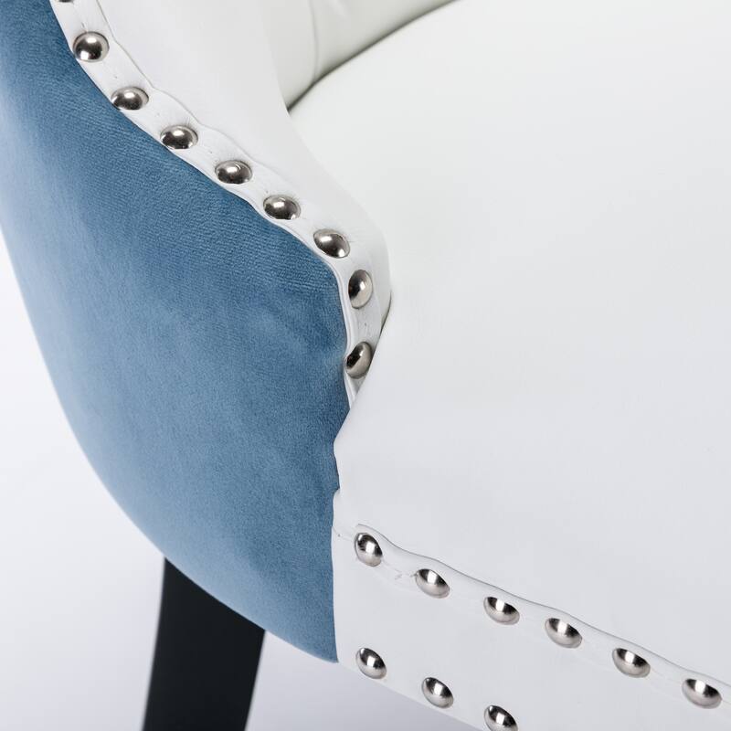 Modern, High-end Tufted Solid Wood PU and Velvet Upholstered Dining Chair with Wood Legs Nailhead Trim 2-Pcs Set