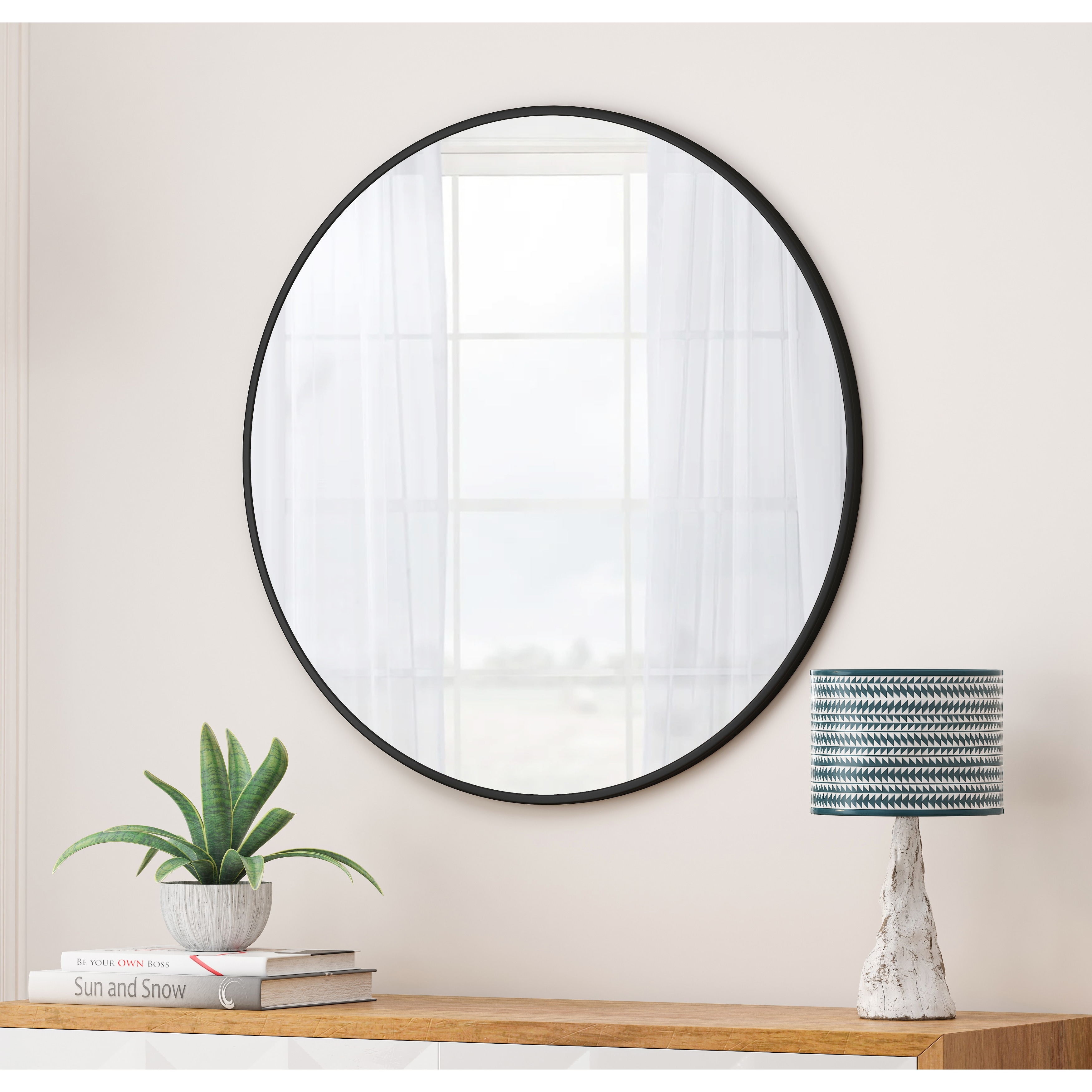 36" Wall Mounted Black Round Metal Framed Mirror - 36 inches L x 36 inches W x 0.98 inches H