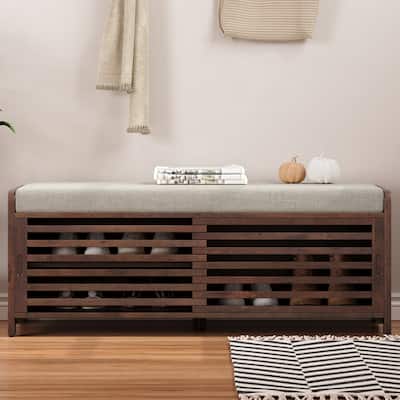 Distressed Shutter Storage Bench with Acacia Veneer