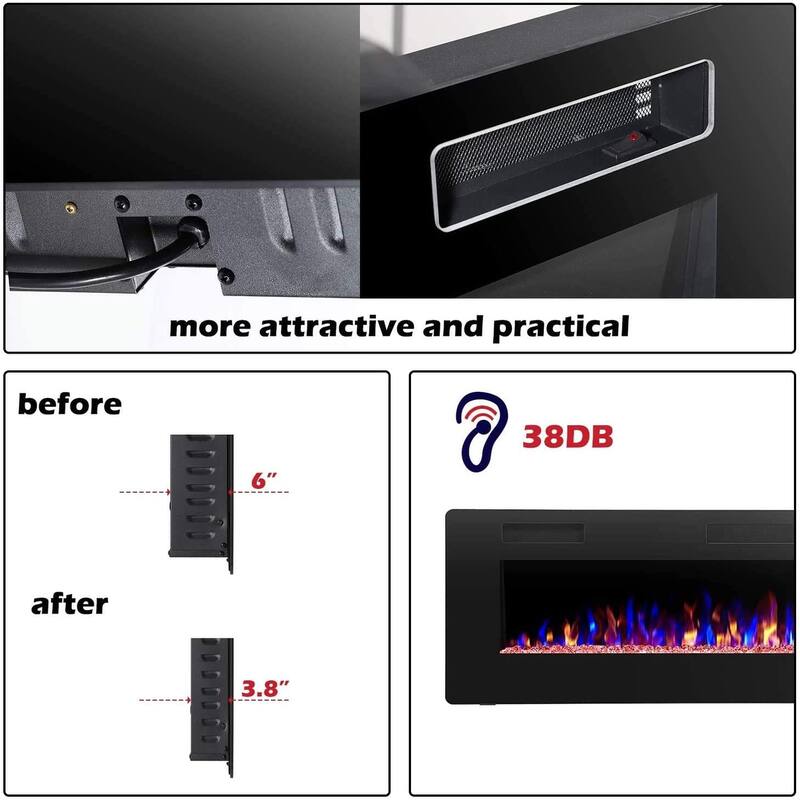 68-inch Recessed Wall Mounted Electric Fireplace