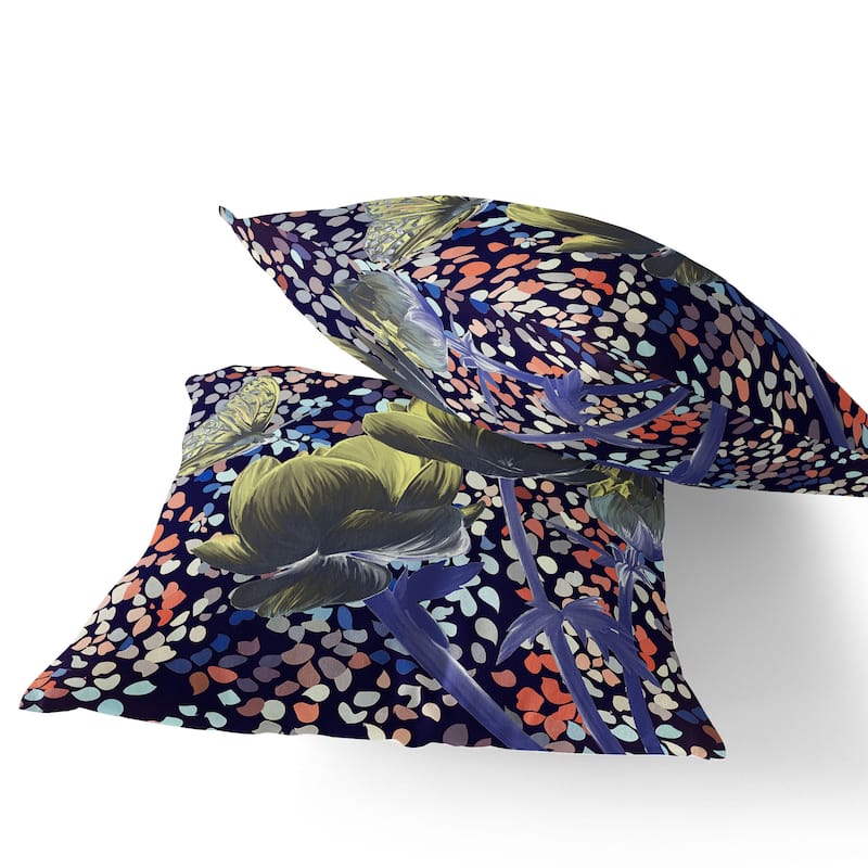 HomeRoots Set of Two 16" X 16" Pink and Purple Butterfly Blown Seam Floral Indoor Outdoor Throw Pillow