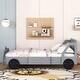 preview thumbnail 1 of 7, Gray Nordic Full Size Car-Shaped All-in-One Platform Bed w/ Wheels Creative Panel Bed Frame for Kids, Teens, Easy Assembly Gray