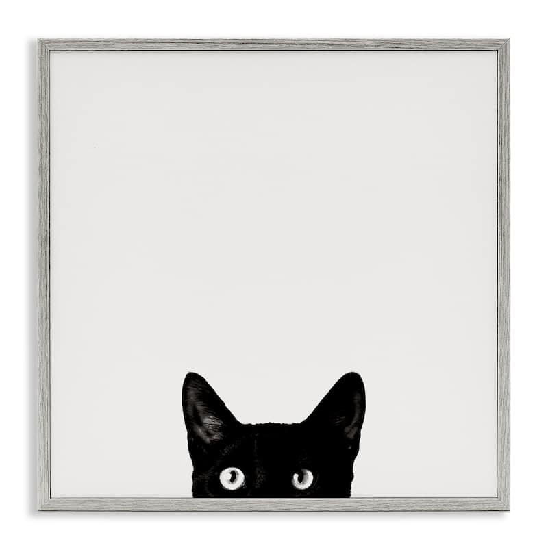 Stupell Minimal Monochrome Black Cat Peeking From Below Framed Art, 12 x 12, Design By Artist Jon Bertelli