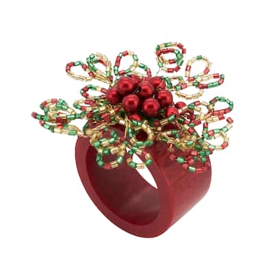 Beaded Brilliance Napkin Ring (Set of 4) - Red