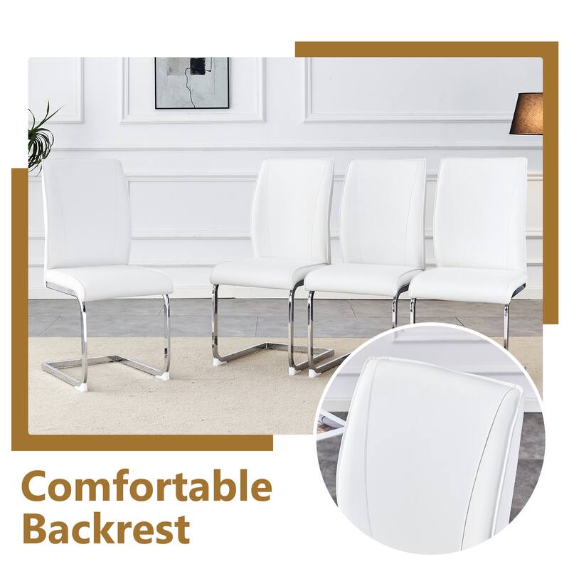 5 Piece Rectangular Dining Table Set, Modern 63" Imitation Marble Dining Table w/ 4 PU Upholstered Chair for Kitchen