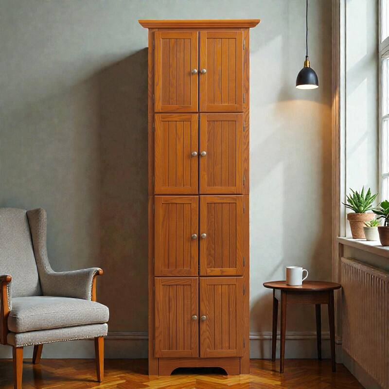 72 Inch Corner Kitchen Pantry Cabinet with 8 Doors, 4-Tier Tall Storage Cabinet for Living Room, Bathroom, Farmhouse Style