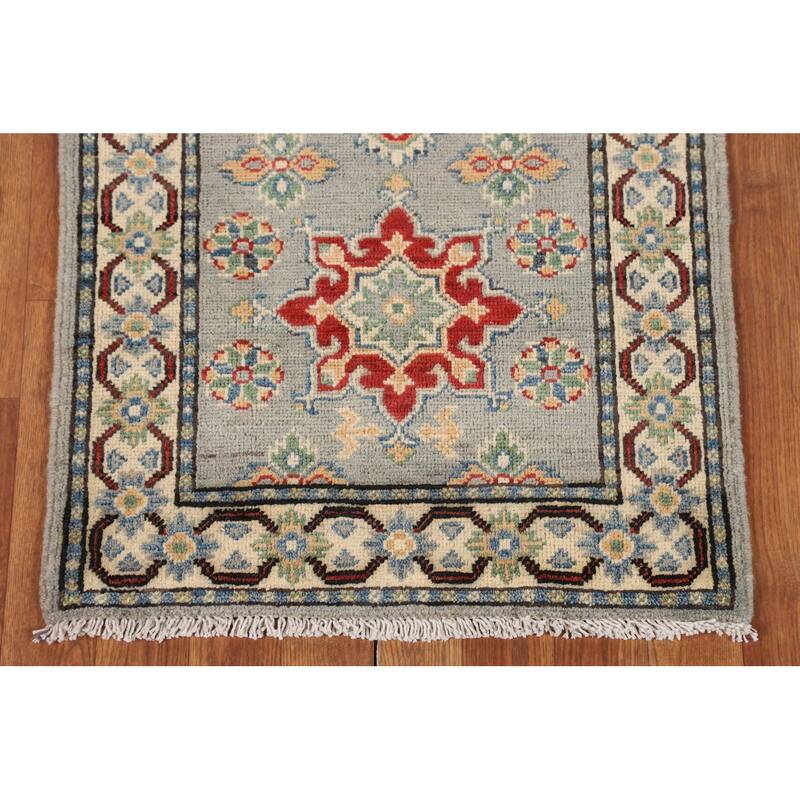 Geometric Kazak Oriental Runner Rug Hand-Knotted Wool Carpet - 2'1" x 5'9"