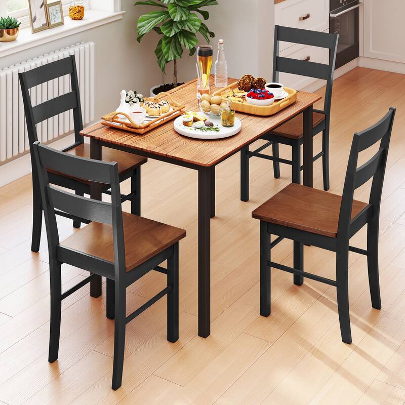 HOMCOM Dining Chairs, Set of 2 Farmhouse Kitchen & Dining Room Chairs with Open Back, Rubber Wood Seating for Living Room