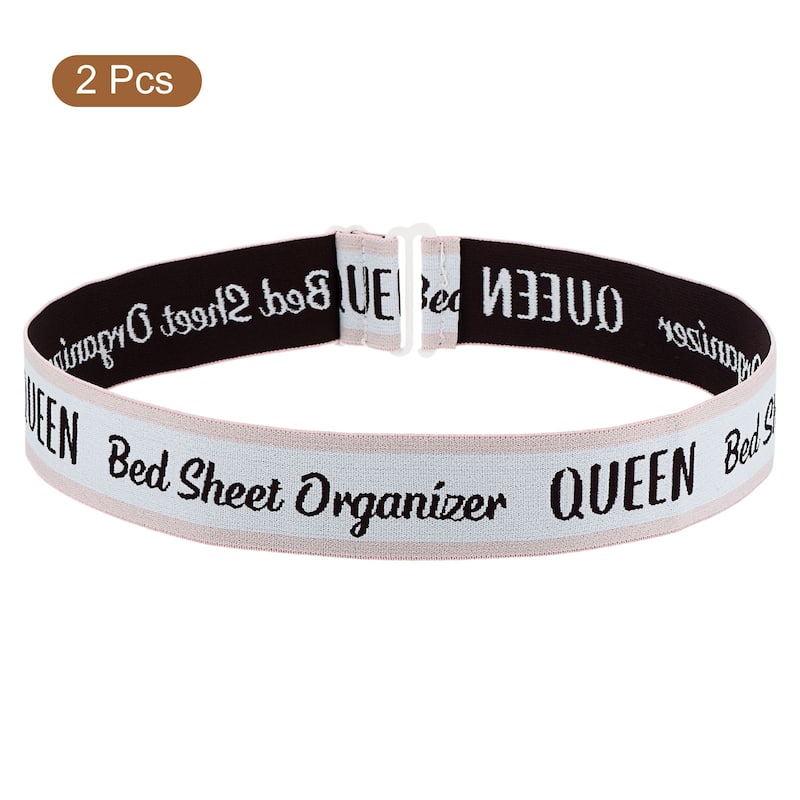 Adjustable Bed Sheet Organizer Bands 350x40mm, Pink/White, QUEEN - Pink/White