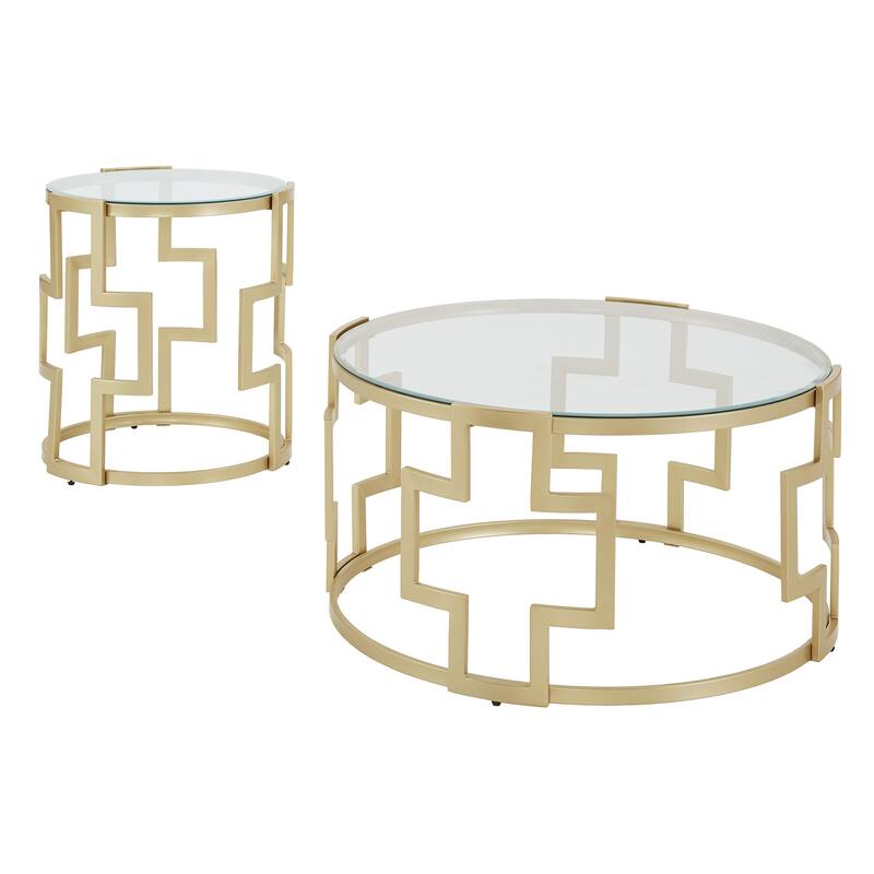 Spumante Matte Gold Finish, Clear Glass Top Table Set by iNSPIRE Q Bold