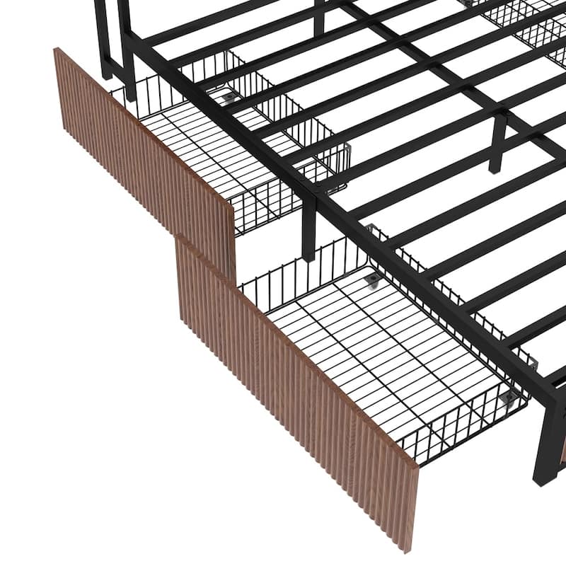 Wooden Platform Bed Frame with Multiple Drawer Storage Function, Bedside Socket