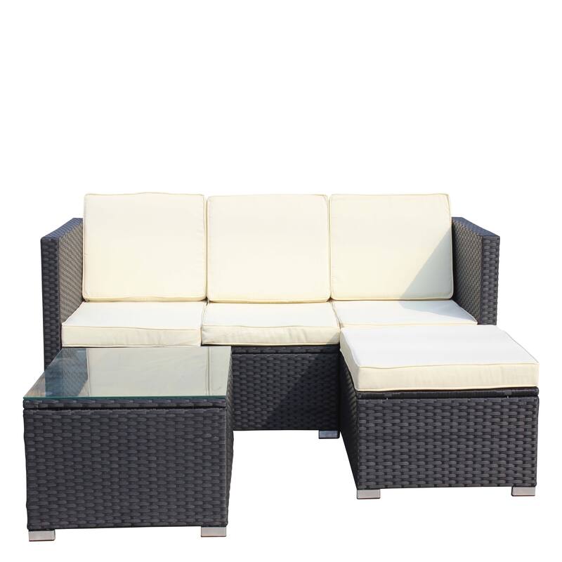 5-Piece Outdoor Rattan Sectional Sofa Set with Coffee Table & Cushions