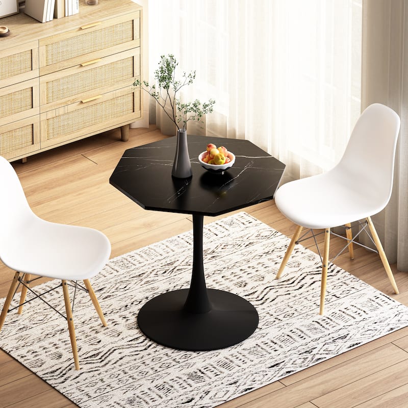 31.50"Modern Octagonal Coffee Table with Printed Marble Table Top,Metal Base, for Dining Room, Kitchen, Living Room