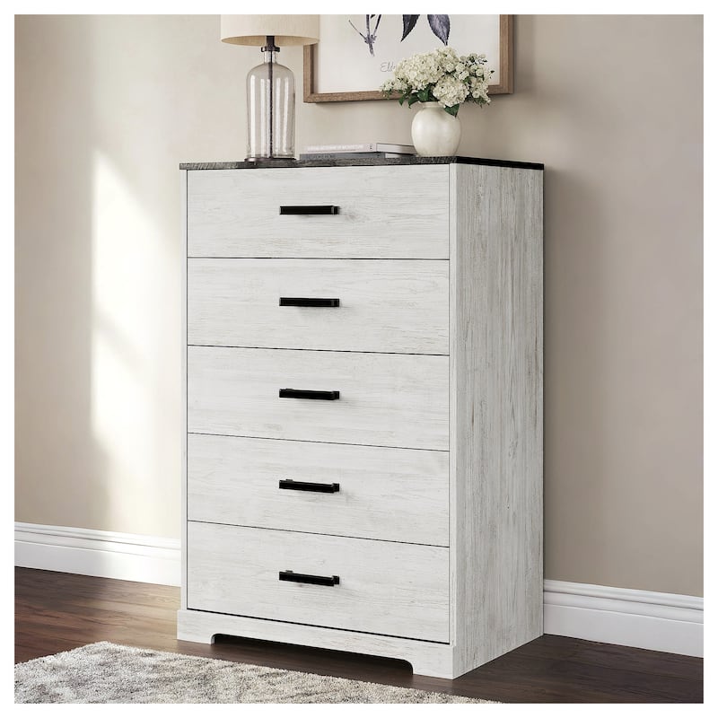 Signature Design by Ashley Shawburn Contrasting Woodgrain Chest of Drawers - Whitewash/DarkCharcoalGrey - 5-drawer