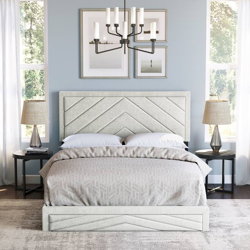 Boyd Sleep Barcelona Diagonal Linen Upholstered Platform Bed Frame - White - Queen