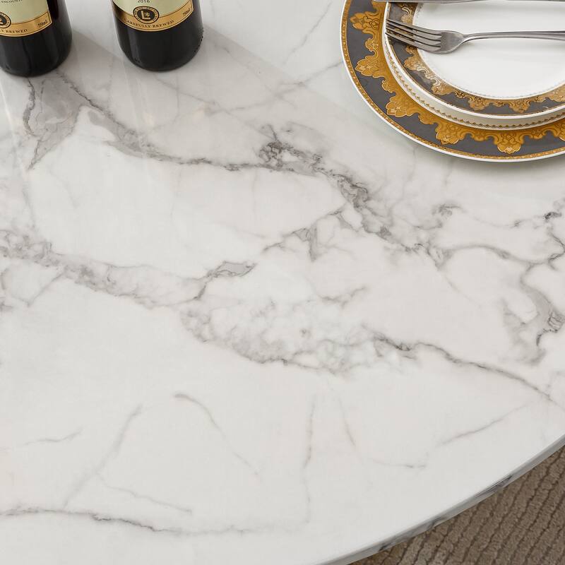 GDFStudio - Lisa Series 47" Round Marble Dining Table and Stainless Steel Base for Dining Room, Kitchen