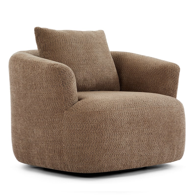 Upholstered Swivel Sofa Chair, Barrel Accent Chair for Office with Throw Pillow, Living Room Sofa Chair with Swivel Base