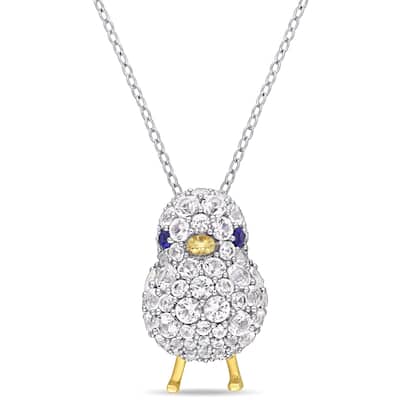 Miadora 2-Tone White and Yellow Plated Sterling Silver Created Blue and White Sapphire Bird Necklace