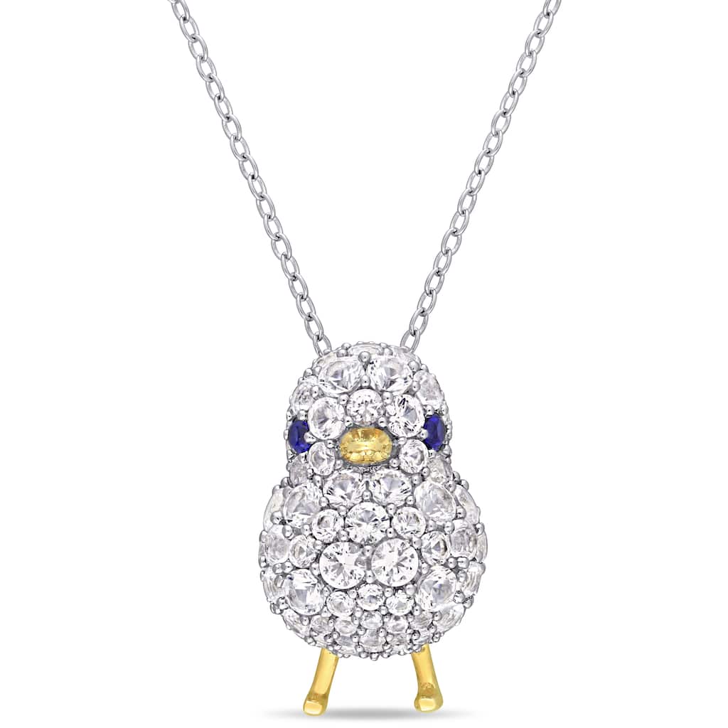 Miadora 2-Tone White and Yellow Plated Sterling Silver Created Blue and White Sapphire Bird Necklace