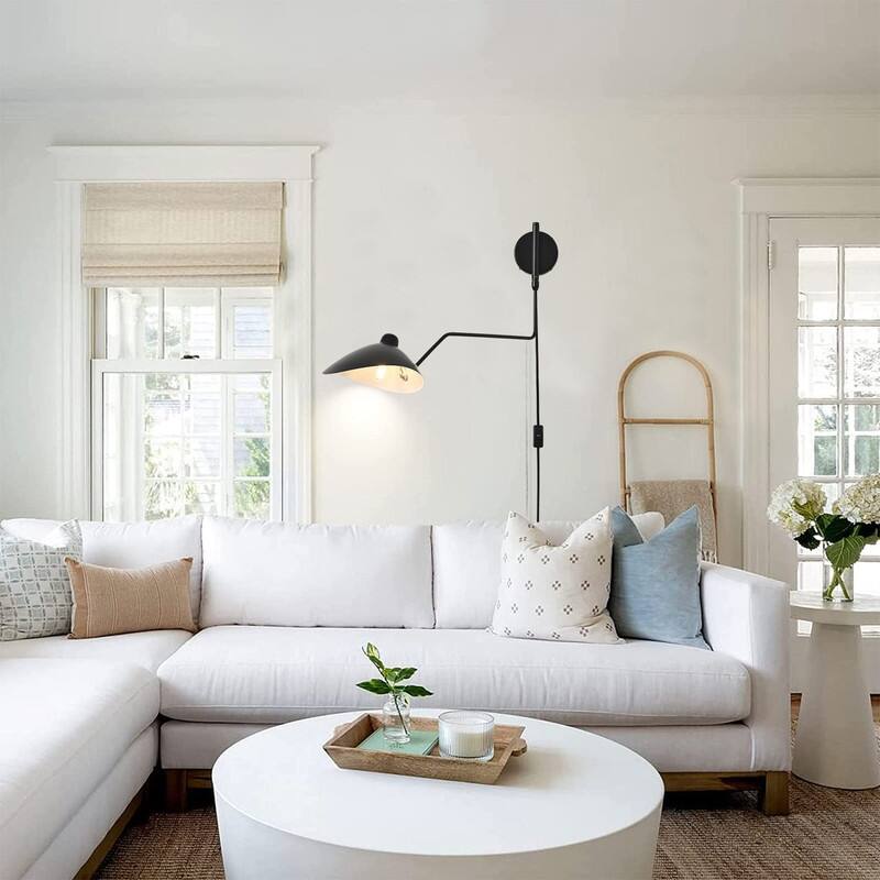 2-Light Plug in Swing Arm Wall Sconce,Plug-in or Hardwired Wall Lamp