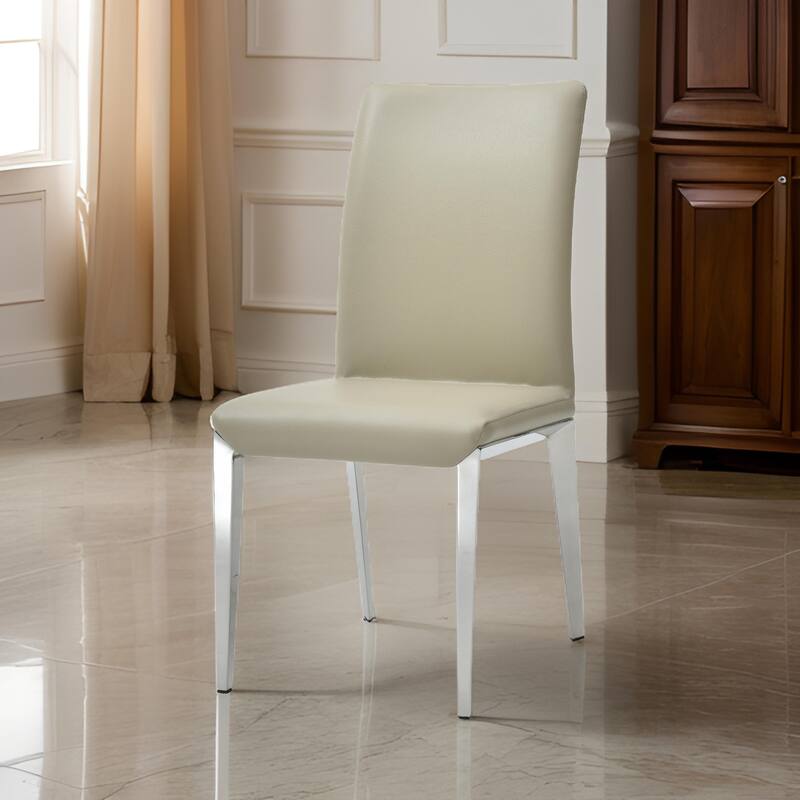 18 Inch Side Dining Chair Set of 2, Gray Faux Leather, Steel Tapered Legs